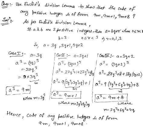 Used Euclid S Division Lemma To Show That Cube Of Any Positive Integer Is Either Of Form 9m 9m