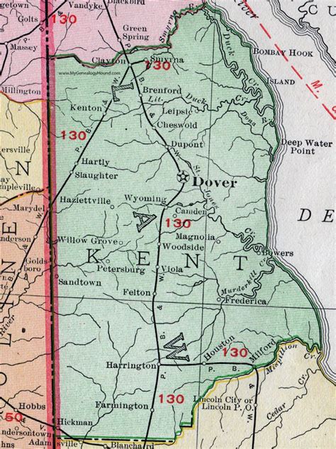 Kent County Delaware 1911 Map Rand Mcnally Dover Smyrna Milford