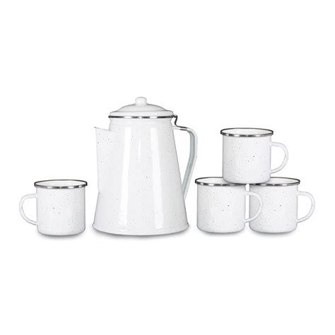 Stansport Enamel Percolator Coffee Pot And 4 Mug Set
