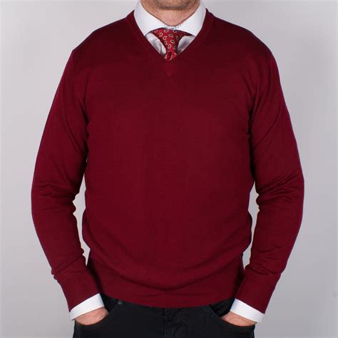 Burgundy Merino V Neck Sweater Leonard Silver