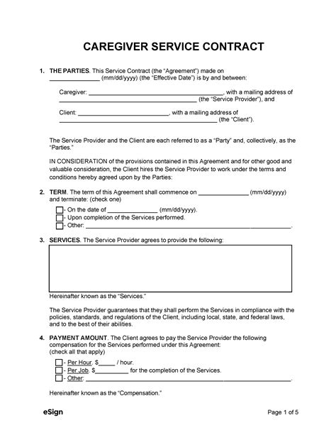Printable Caregiver Contract Template Printable World Holiday Hot Sex Picture
