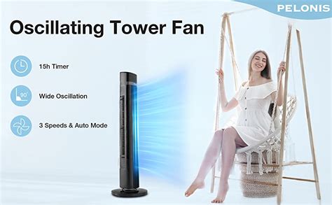 Pelonis Tower Fan With Remote Control Bladeless Black Quiet