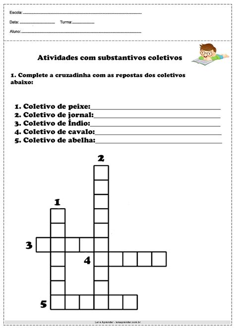 Complete A Cruzadinha As Respostas Ler E Aprender Substantivos