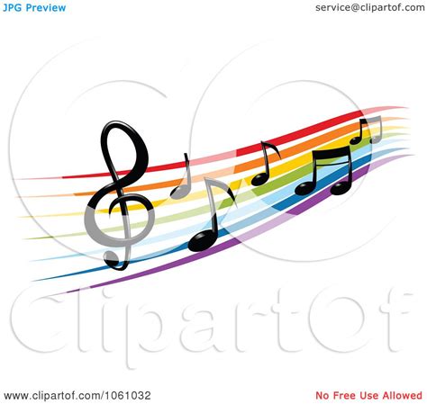 Royalty Free Vector Clip Art Illustration Of A Rainbow Staff And Music
