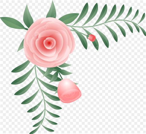 Gambar Bingkai Bunga Sudut Dengan Karangan Bunga Merah Muda Vektor Yang