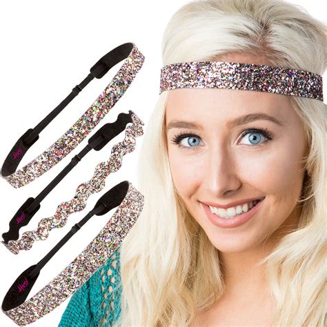 Hipsy Womens Adjustable No Slip Bling Glitter Headband Mixed 3pk