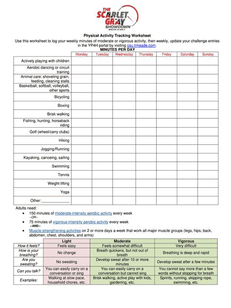 Fillable Online Physical Activity Tracking Worksheet Fax Email Print