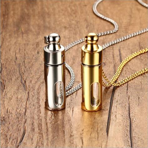 Stainless Steel Gold And Silver Tube Perfume Bottle Urn Pendant