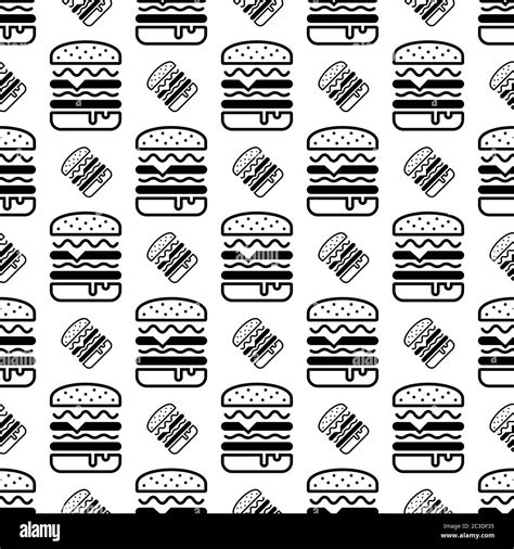 Burger Icon Seamless Pattern Fast Food Burger Vector Art Illustration