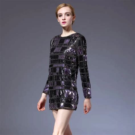 2016 Spring Summer Sequined Luxury Plaid Mini Dress Women Embroidery