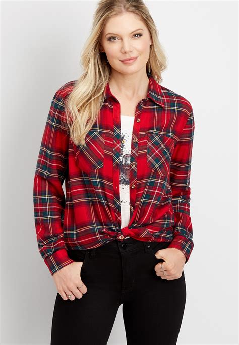 Maurices Womens Plaid Super Soft Button Down Shirt Red Size X Large Plaid Shirt Outfits Red