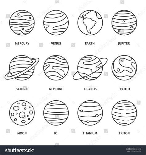 Planets Of The Solar System Line Icons Set Royalty Free Stock Vector
