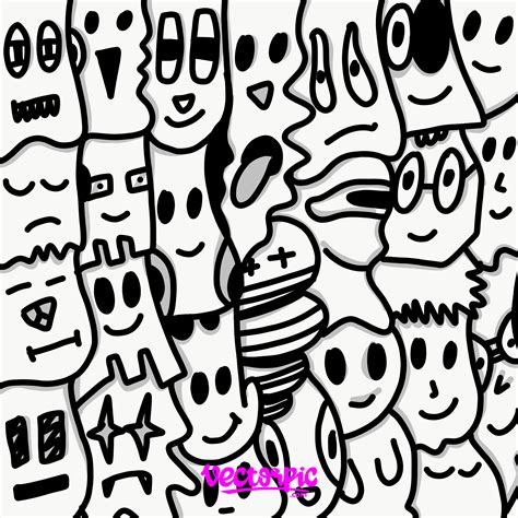 Black And White Doodle Character Design Free Vector Vectorpic