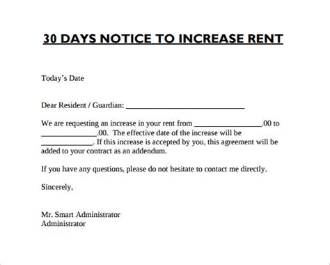 Free Printable Rent Increase Notice