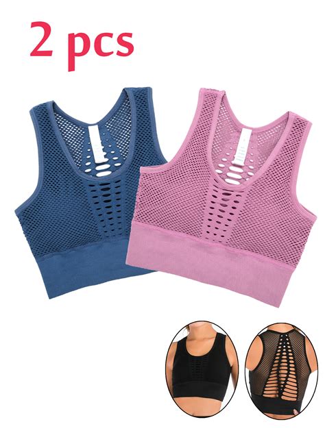 women s 2 pcs 3 pcs yoga bra seamless sports bra high impact mesh openwork workout running crop