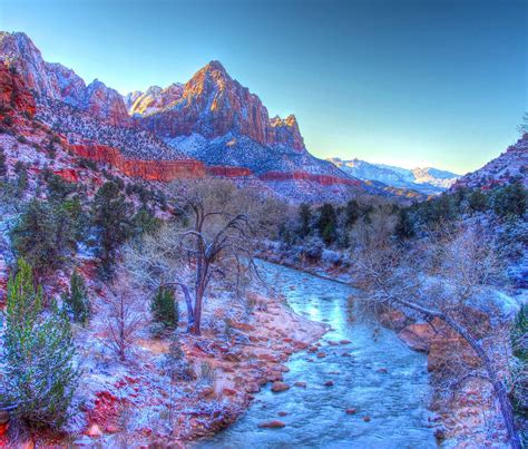 Hd Wallpaper Zion National Park Utah United States Sky Mountain Winter