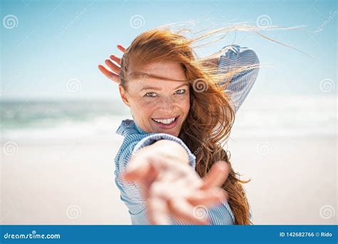 Smiling Woman Enjoying Summer At Beach Stock Photo Image Of Smiling