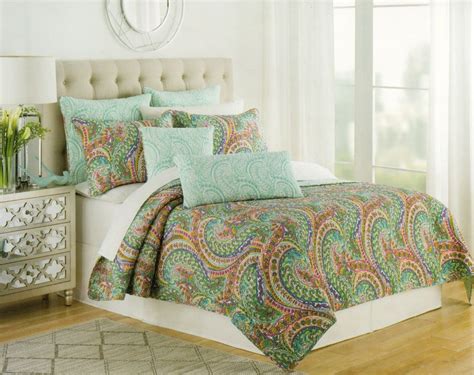 Nicole Miller 3pc Full Queen Quilt Set Reversible Paisley Turquoise Red