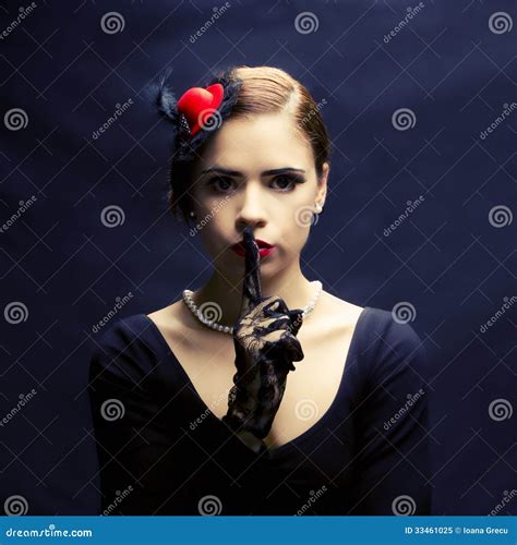 Beautiful Retro Woman Asking For Silence Stock Image Image Of Vintage
