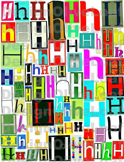 Multicolor Single Letter H H Printable Digital Single