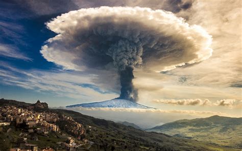 Volcano Eruptions Nature Landscape Mountains Mushroom Clouds