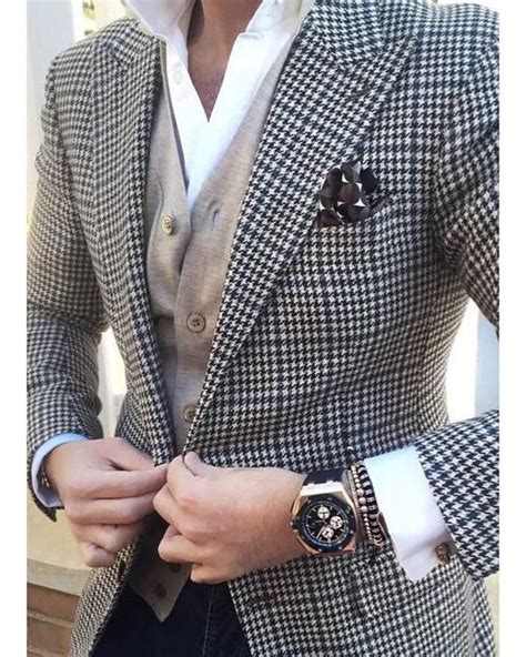 Mens Checkered Suit Houndstooth Custom Made Men Dress Suits Two Pieces