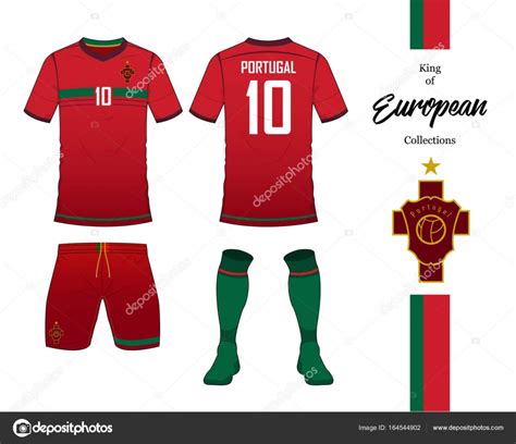 Ilustrações com detalhes gráficos de uniformes históricos usados pelo portugal em copas do mundo. Portugal uniforme de equipa nacional de futebol. Camisola de futebol ou modelo de kit de futebol ...