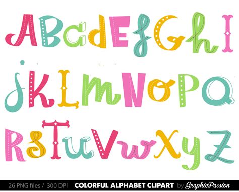 Handdrawn Alphabet Clipart Colorful Alphabet Digital Alphabet Etsy