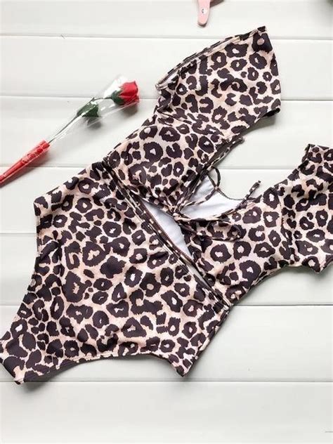 2018 New High Waist Bow Tie Leopard Bikini Set Swimsuit Bathing Suit S