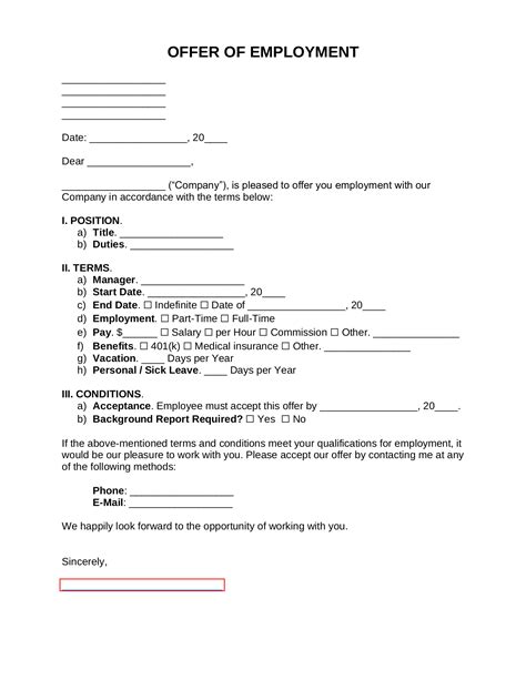 Free Job Offer Letter Templates PDF Word EForms Printable Job Offer Letter Sample