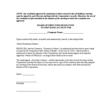 Corporate Bank Resolution Sample Master Of Template Document
