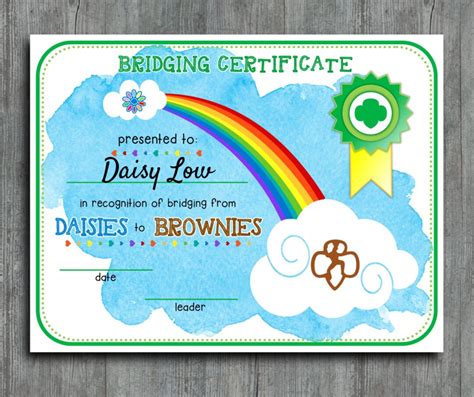 Daisy Brownie Girl Scout Bridging Certificate Template Troop Printable Pdf Download Etsy