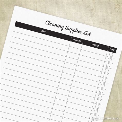 Cleaning Supplies List Printable