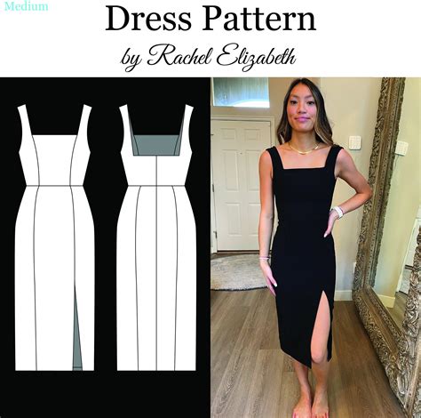 Sewing Pattern Fitted Square Neck Dress With Slit Size Etsy