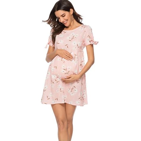 muqgew clothes for pregnant women maternity cotton blended short sleeve floral print maternity