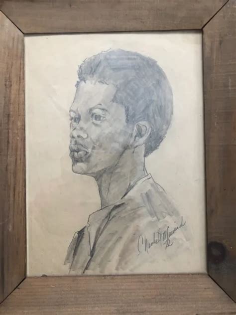 Vintage African American Pencil Drawing Young Male 1972 13499 Picclick