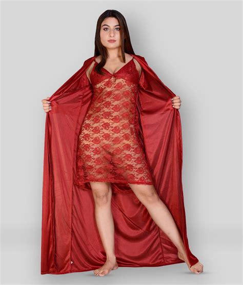Buy Raj Red Satin Womens Nightwear Nighty And Night Gowns Pack Of 2 Online At Best Price In