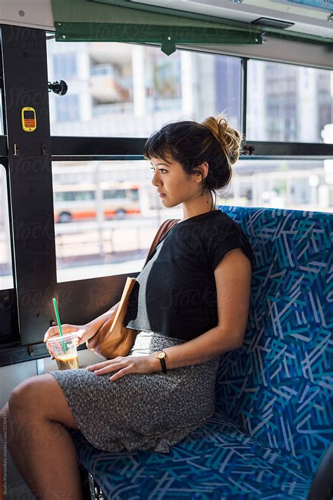 Young Japanese Woman On A Bus In Japan Stock Image Everypixel