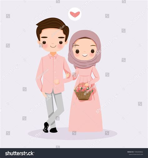 Download cute Muslim couple cartoon vector | Ilustrasi karakter ...