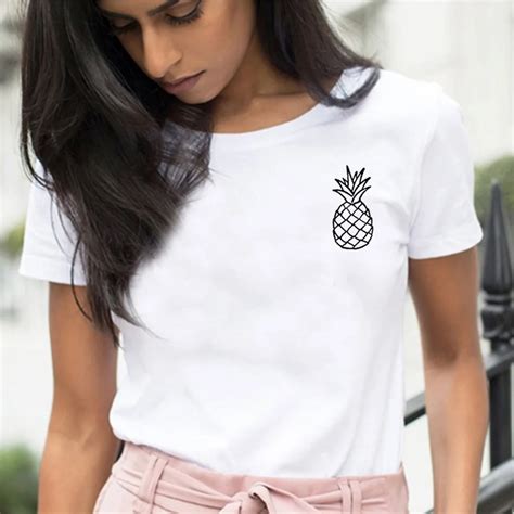 Pineapple Pattern T Shirt Women Short Sleeve Cotton Tshirts Women O Neck Loose Tee Shirt Femme