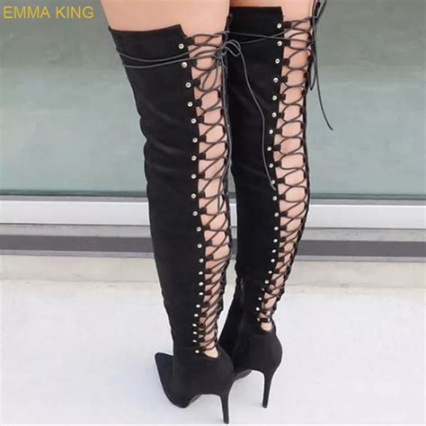 Emma King Elegant Back Cross Tied Pointed Toe Winter Boots For Women