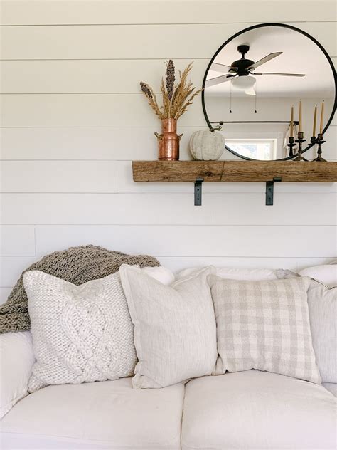 Reclaimed Beam Shelf Above Couch Sarah Jane Interiors Living Room