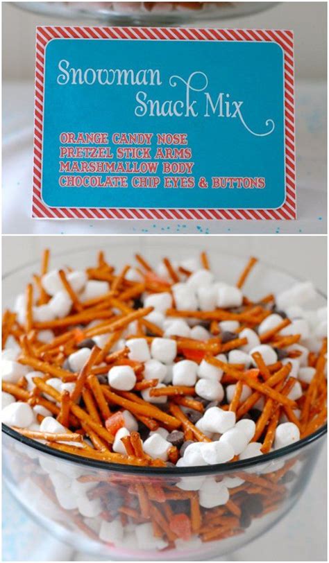Snowman Snack Mix Marshmallow Body Pretzel Stick Arms Orange Candy