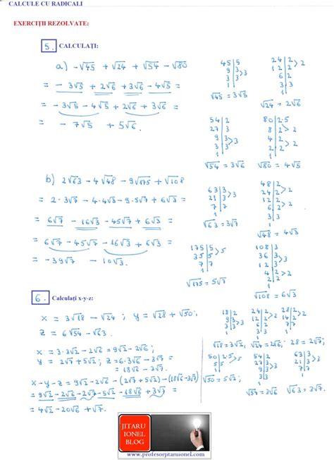 Calcule Cu Radicali Adunarea și Scăderea Numerelor Reale De Forma A√b