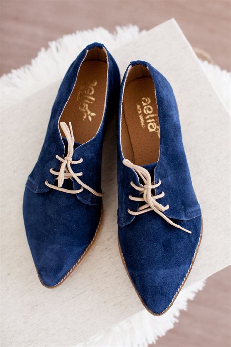 Blue Oxfords Women Shoes Stylish Flat Suede Leather Shoes Pointed Toe