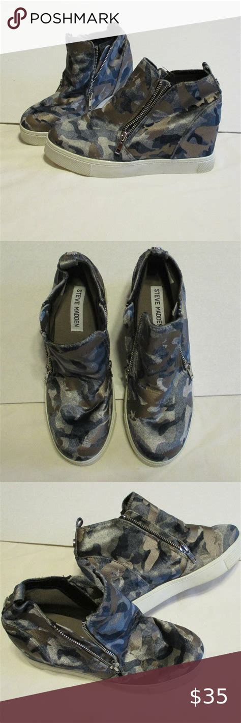 Steve madden click wedge sneaker (green camo) women's shoes zappos $ 79.95. Steve Madden Camouflage Wedge Sneakers Sz. 5 in 2020 ...