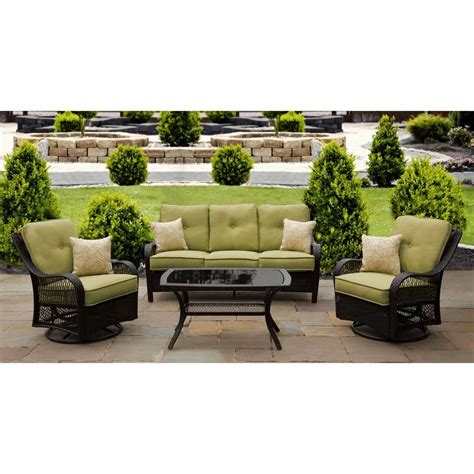Hanover Orleans 4 Piece Steel Patio Seating Set With Avocado Green
