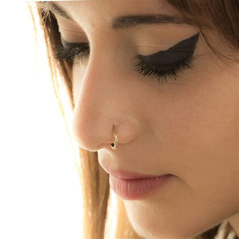 Indian Gold Nose Ring Unique Gold Plated Nose Hoop Piercing Fits Daith Cartilage