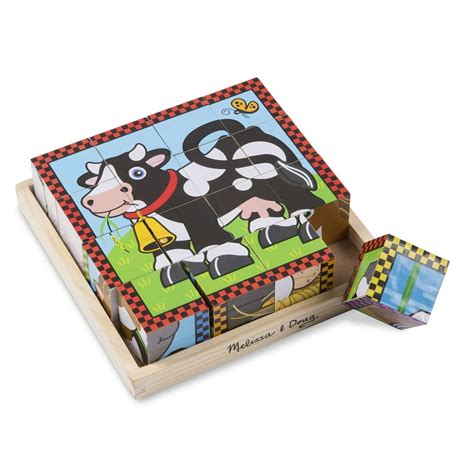 Melissa And Doug Farm Cube Puzzle With 16 Cubes And Wooden Tray Walmart