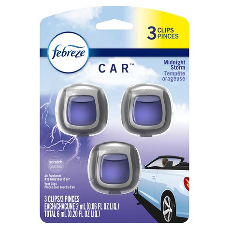 Febreze Car Odor Eliminating Air Freshener Vent Clips Midnight Storm 3 Ct